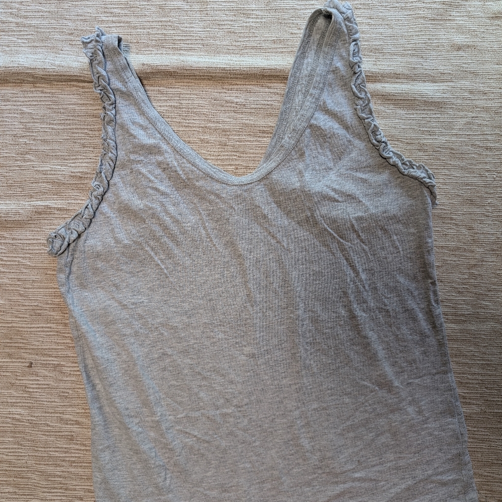 Gray Sleeveless Top with Ruffle Trim